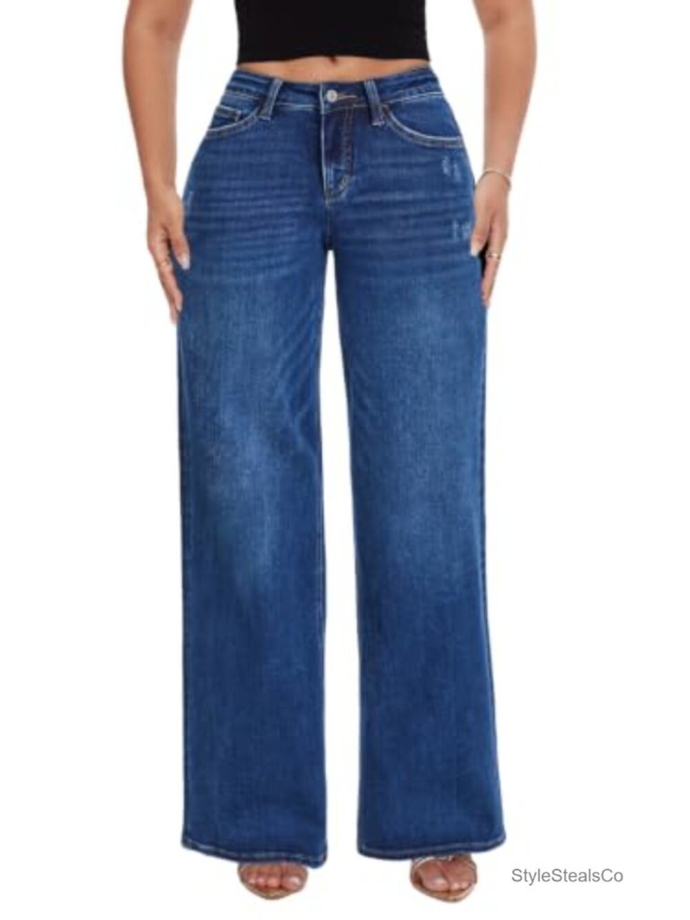 Wide Leg Jeans Mid Low Rise Stretchy Denim Baggy Pants